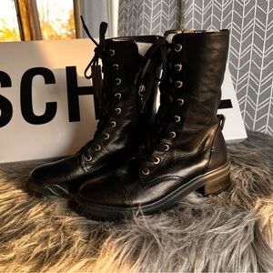 Black Leather Lace-Up Boots